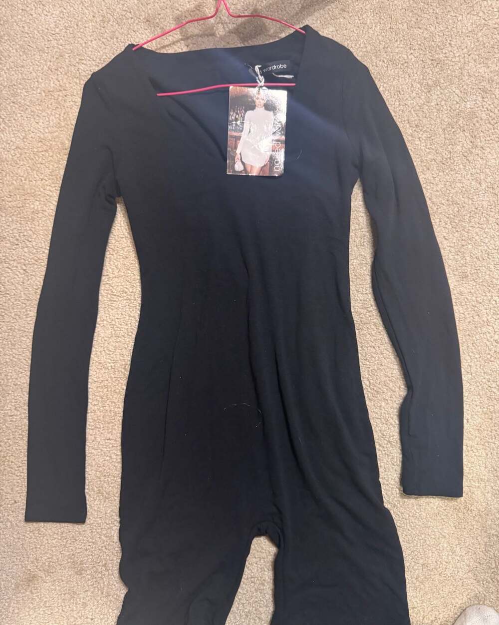 Naked Wardrobe The NW Long Sleeve Hourglass Romper Bodysuit in Black